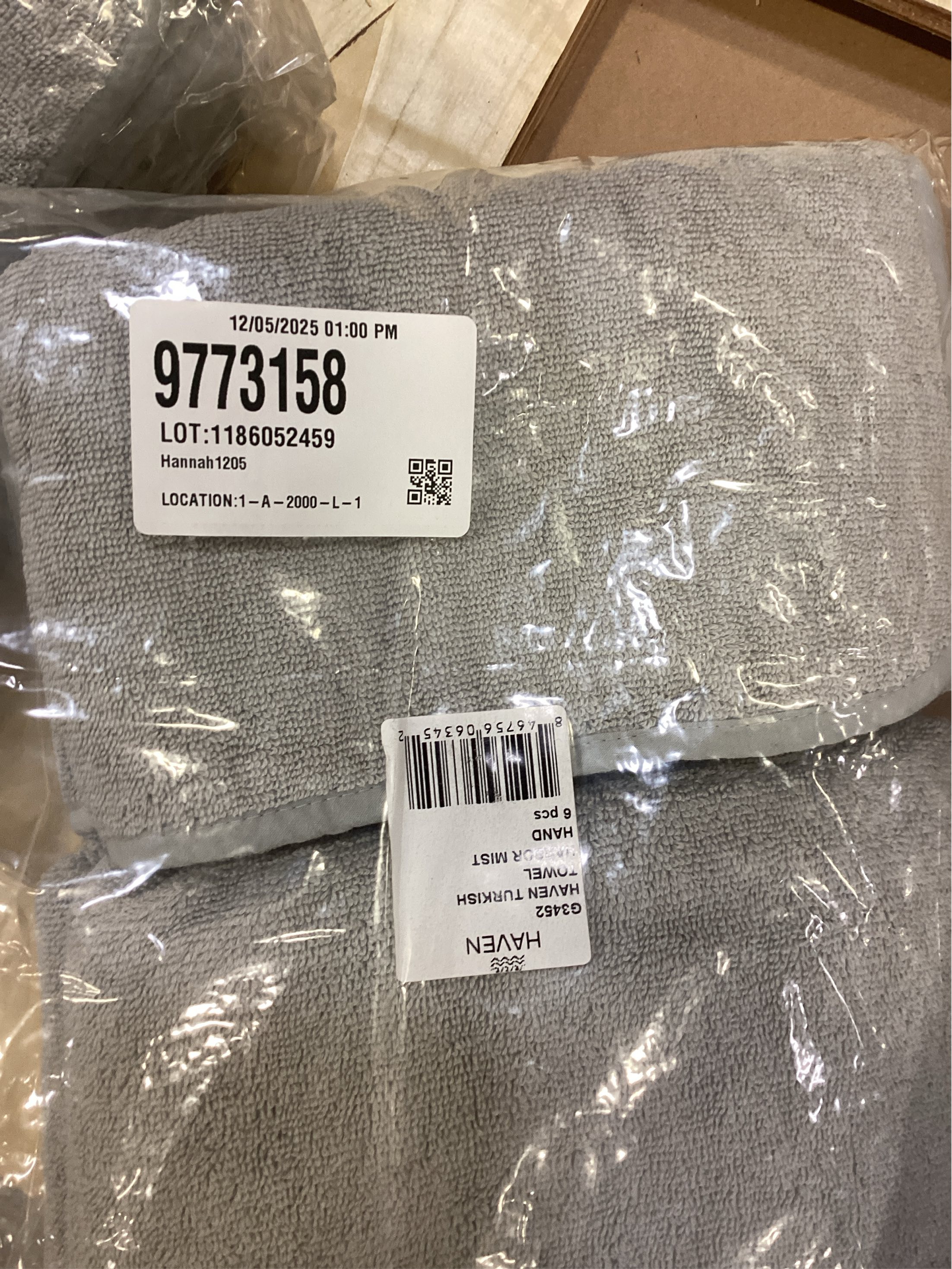 Haven Turkish Cotton Hand Towel in Harbor Mist Grey 6 pack