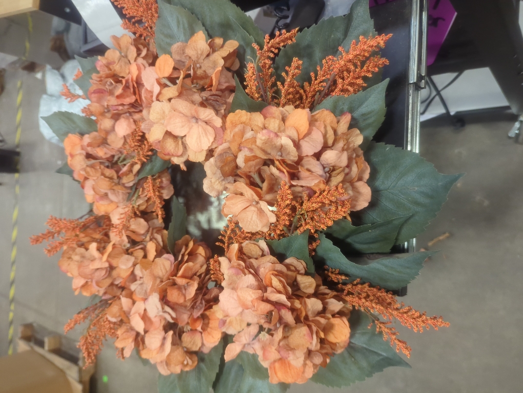 Martha Stewart Orange Decorative Flower Wreath Hanging Pendant for Home and Floral Arrangement for Front Door and Wall Decoration