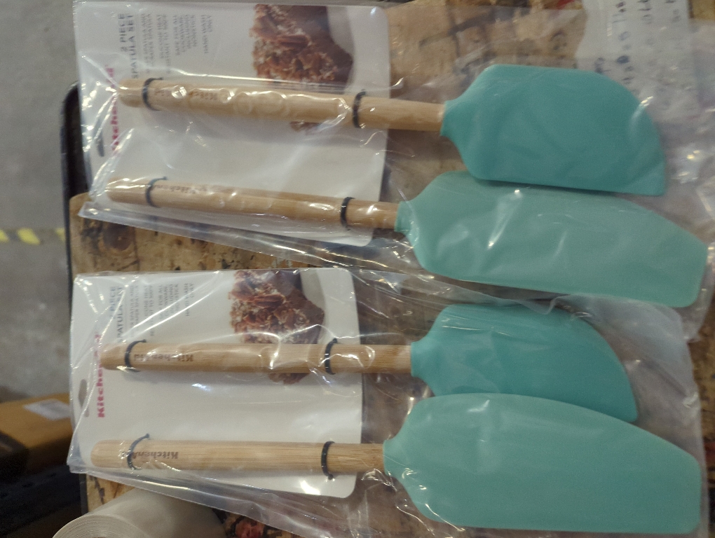 KitchenAid 2pc Bamboo Spatula Set Aqua Blue: Silicone Flexible Spatulas for Cooking & Baking, Wood Handle, Hand Wash