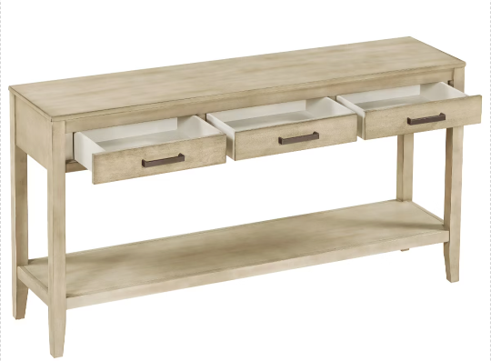 Farmhouse Console Table with Drawers and Bottom Shelf, Gray