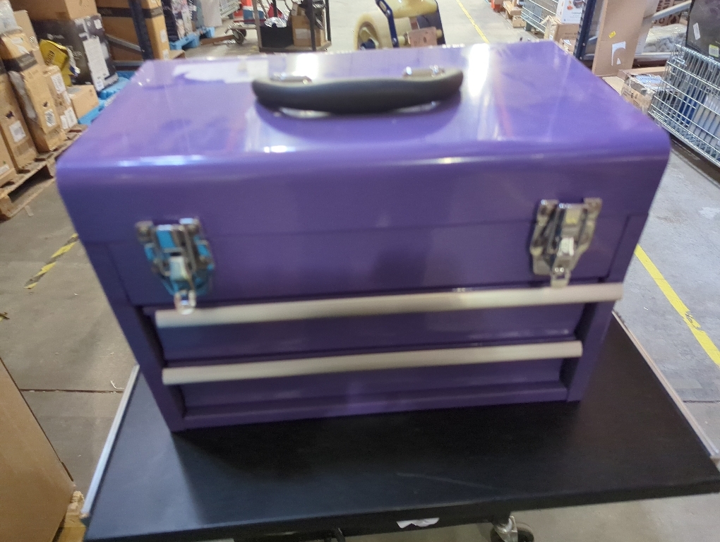 14 Inch Steel Portable Tool Box with drawers - Tool Storage Box Organizer with Metal Latch Closur - Powder Coated Toolbox Chest for Tools Storage Cabinet (PURPLE)