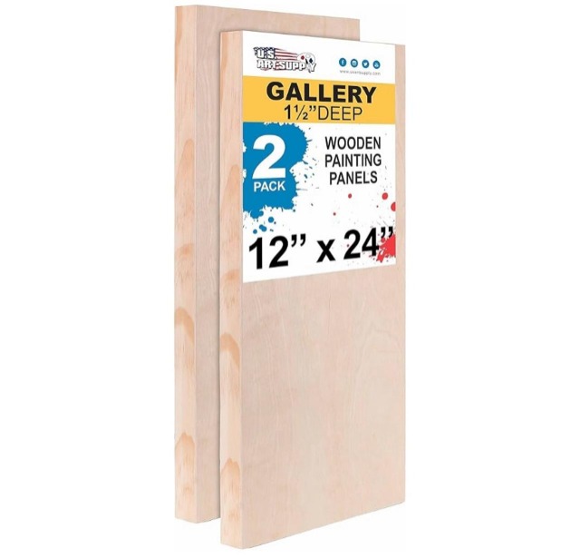 1-1/2 Gallery Depth Panels: Pack of 2 premium artist quality 12 x 24 x 1-1/2 deep gallery depth cradled birch wood paint pouring panel boards. Premium sturdy unprimed smooth birch surface panels that are ready for primer or gesso
