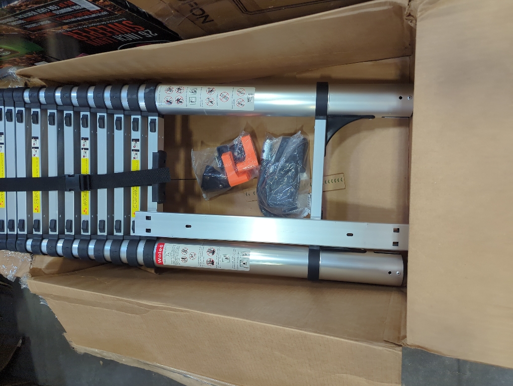 Soctone Telescoping Ladder, 12.5 FT Aluminum Button Retraction Extension Ladder with 2 Triangle Stabilizers, Multi-Purpose Ladder with Slow Down Design, 330lbs Max Capacity for House Daily Life