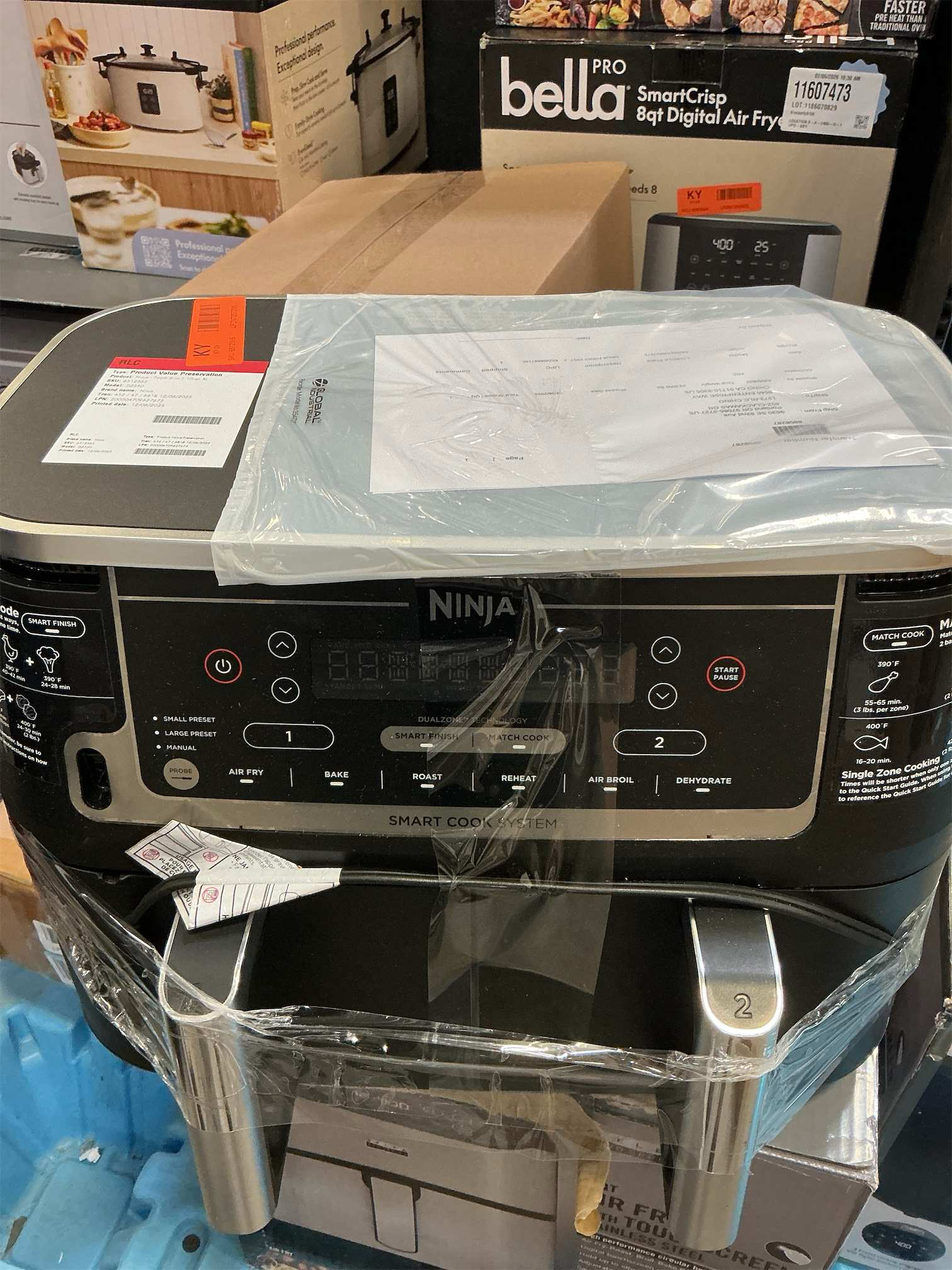 Ninja DZ550 Foodi 10 Quart 6-in-1 DualZone Smart XL Air Fryer with 2 Independent Baskets, Smart Cook Thermometer for Perfect Doneness, Match Cook & Smart Finish to Roast, Dehydrate & More, BLACK