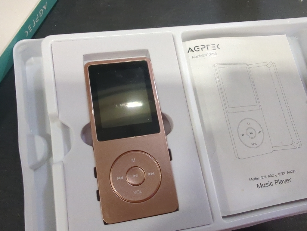 AGPTEK A02 MP3 Player with Bluetooth 5.3, 1.8 inch Screen Portable Music Player with Speaker, FM Radio, Voice Recorder, Supports Expanded Up to 128GB(Rose Gold, 64GB)