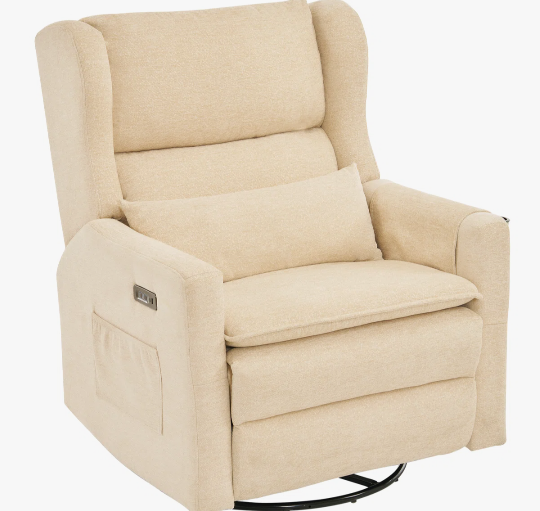Adjustable Headrest Nursery Swivel Glider Recliner Chenille Beige ‼️2 BOXES‼️