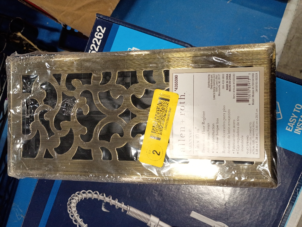 allen   roth 4-in x 10-in Maximum Airflow Steel Antique Brass Savannah Design Floor Register