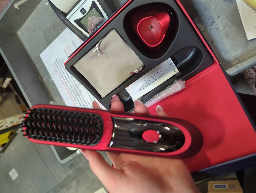 Go Brush Pro for Short Hair 2026, Portable Straightener Brushs for Travel, with LCD Temperature Display, Fast Heating Cordless Mini Hair Brushs (Red)
