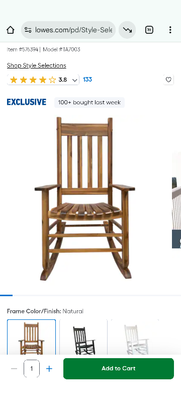 Shine Company Vermont Porch Rocker, High Back Acacia Wood Rocking Chair, Oak (little Damaged; see the picture)