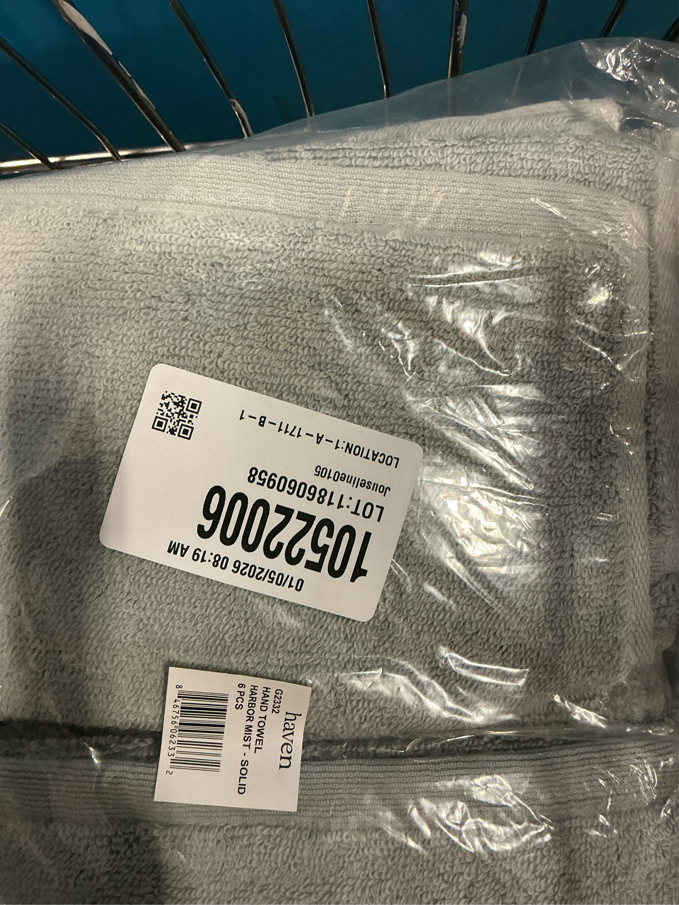 6 pcs Haven Organic Cotton Terry Hand Towel in Harbor Mist Grey