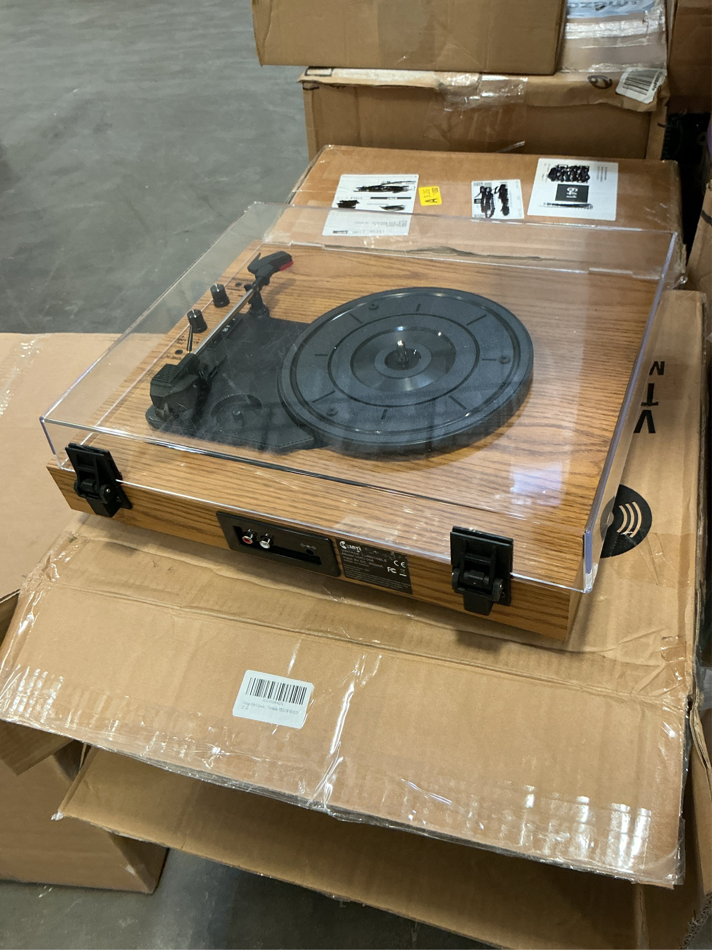 MPK Vintage Style 3 Speeds Wireless Input Record Player, Built-in Dual Premium Speakers,Belt Drive,RCA Output,Aux in,Fulll Size Platter Turntable, Yellow Wood