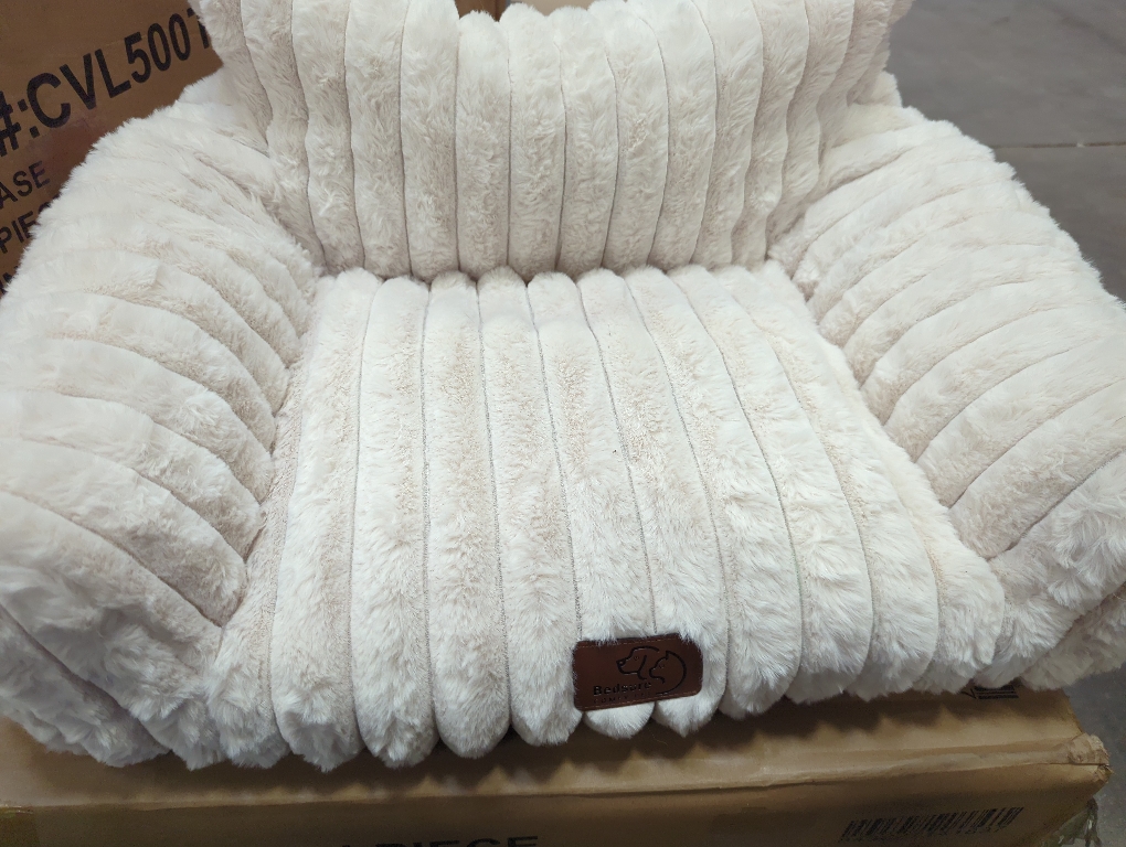 Bedsure Cute Cat Couch for Pets - Fluffy Cat beds with Premium Soft Corduroy Fleece, Fuzzy Cats beds for Indoor Cats with Removable Washable Cover, Supportive Pet Sofa, Cream