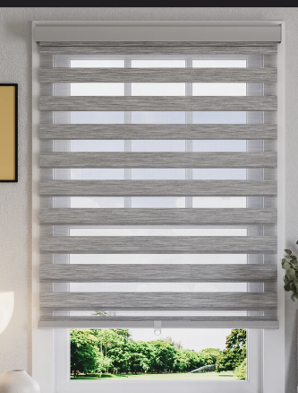Zebra Blinds Window Dual Layer Roller Shades, Cordless Horizontal Blind, Bedroom, Privacy Gray