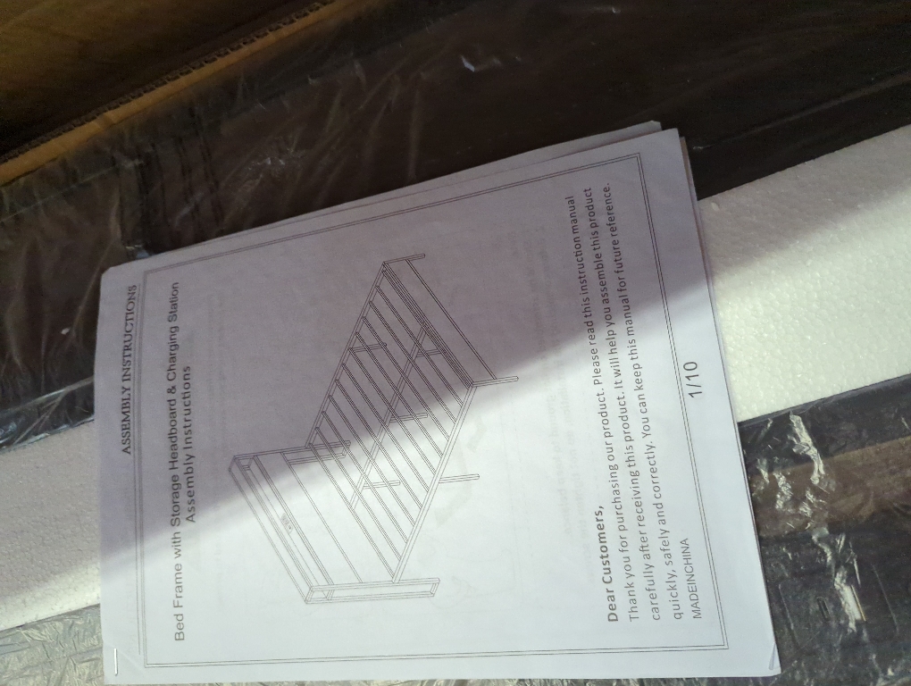 Queen Bed Frame With Storage Headboard and Charging Station Brown