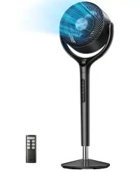 DREO - 9 in. Adjustable Pedestal Floor Fan, W/Remote and 120° Oscillation, 8-Speed, 20 dB, 8-H Timer