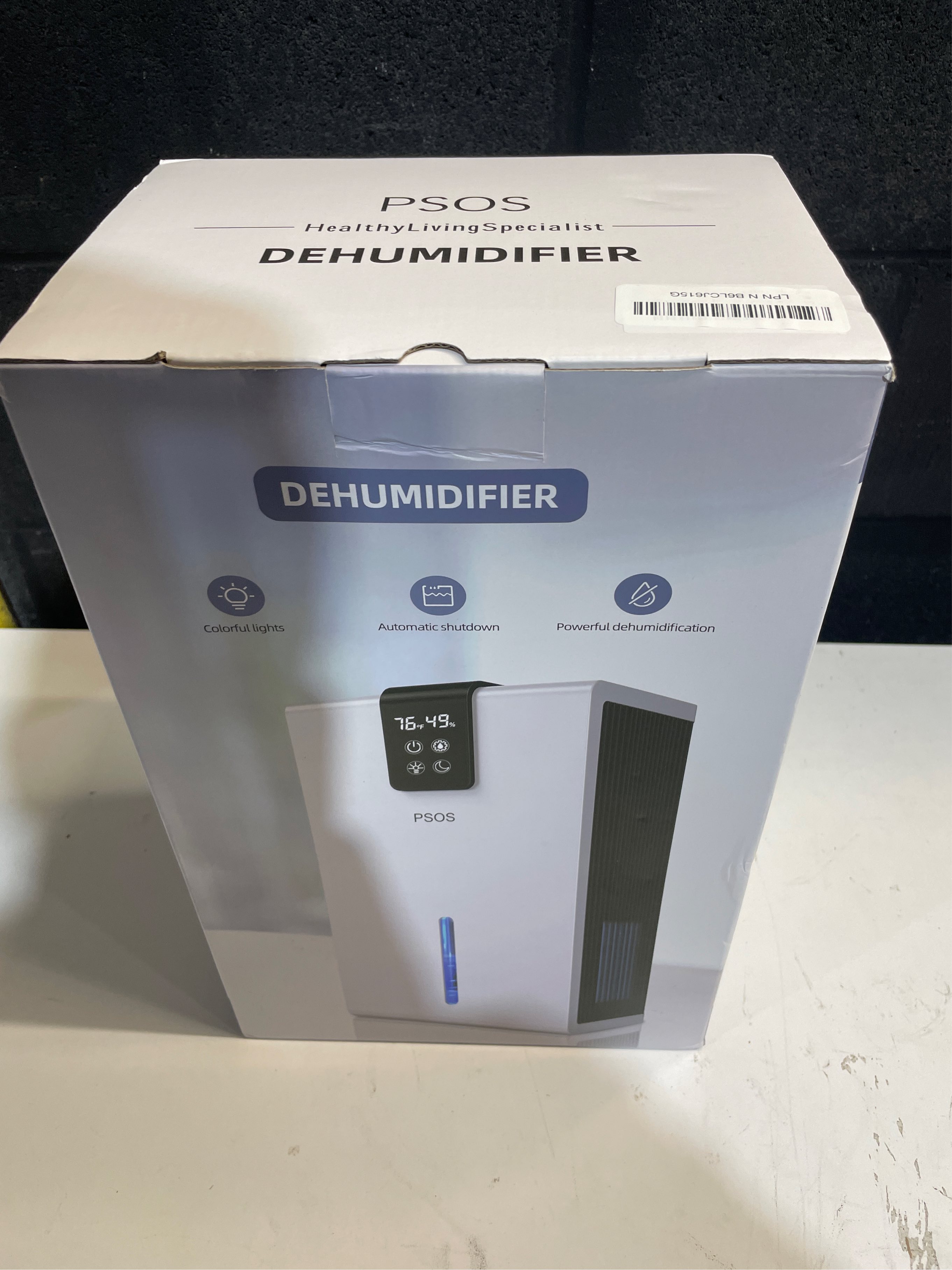 Condition photo showing Good Condition for Dehumidifier, Dehumidifiers for Home, 98 OZ Water Tank, (1000 sq.ft) Quiet Dehumidifier for Basement Bathroom Bedroom with Humidity Display, Auto Shut Off, Relaxing 7 Color Ambient Light, Creamwhite