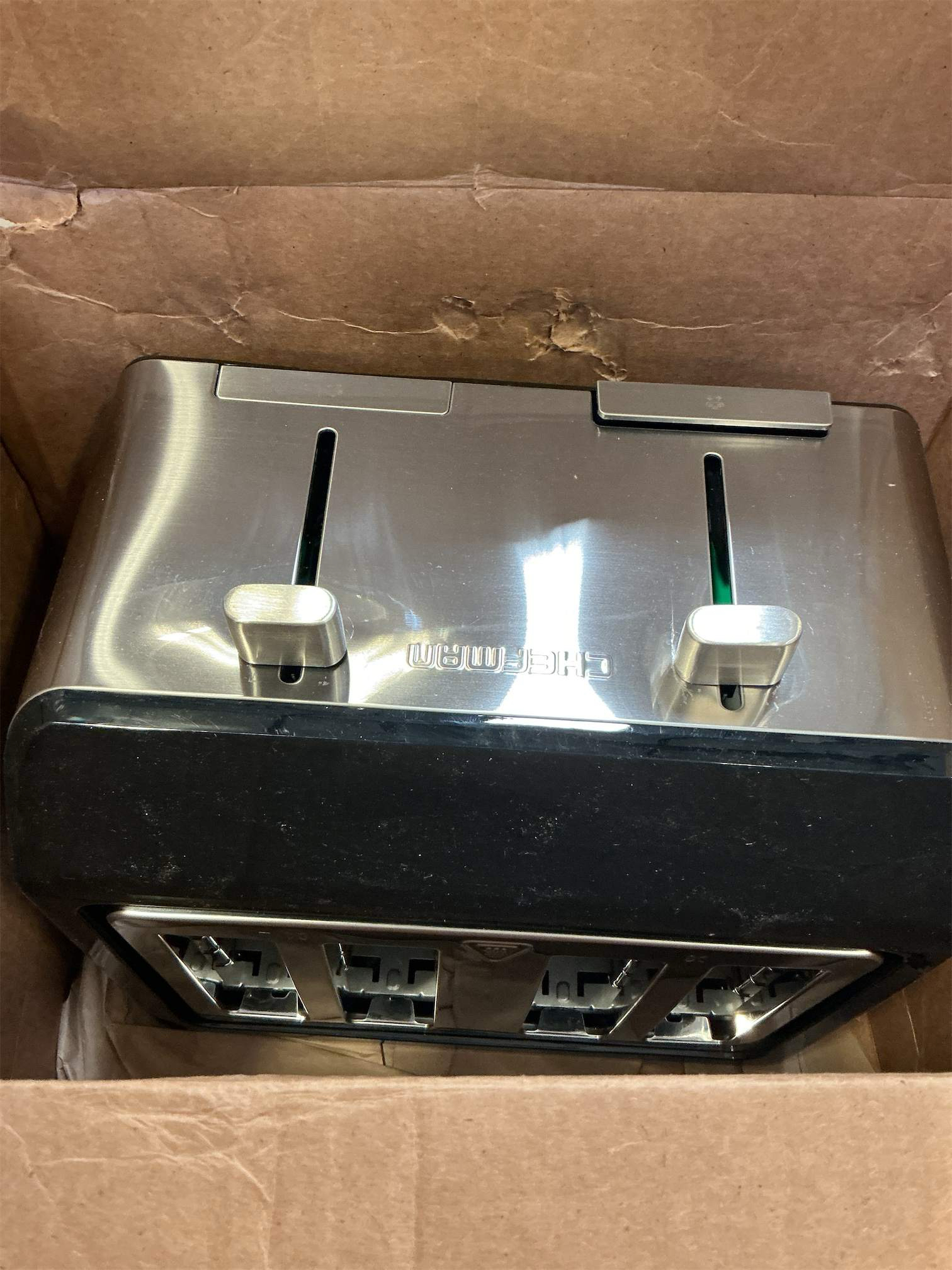 ‼️item may come with stains ‼️and missing pieces ‼️Chefman Smart Touch 4 Slice Digital Toaster, 6 Shade Settings, Touchscreen Bagel Toaster 4 Slice with Extra-Wide Slots,  10 Seconds, Defrost, Removable Crumb Tray – Stainless Steel