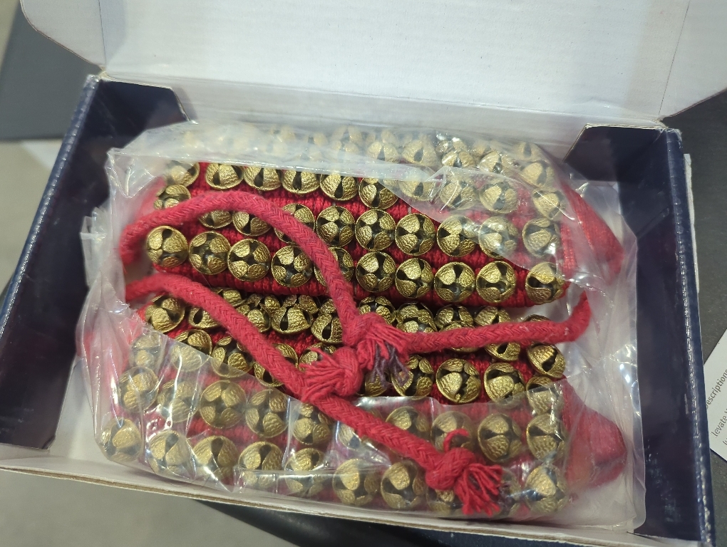 Size 50 50 eSplanade Dance Ghungroo (50   50) Red 5 Line Ghungroo with Cushion Pads | Bell, Ghungru 5 Line Red Pad