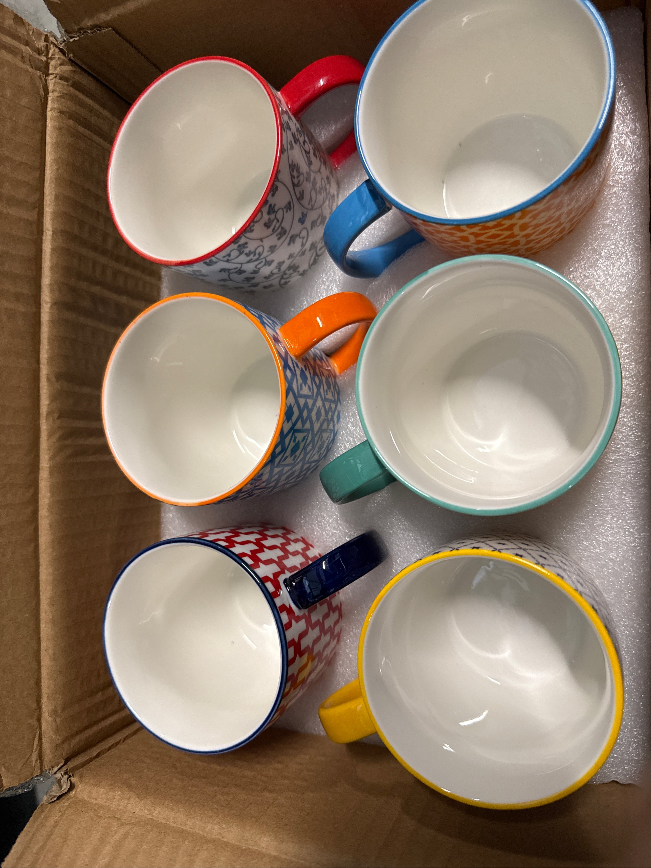 Ceramic Coffee Mugs Set - 10 Oz Large Porcelain Tea Cups with Handle for Milk Cappuccino Latte Tea Cocoa - Microwave Dishwasher Safe - Christmas Housewarming Gift -Set of 6 - Assorted Colors