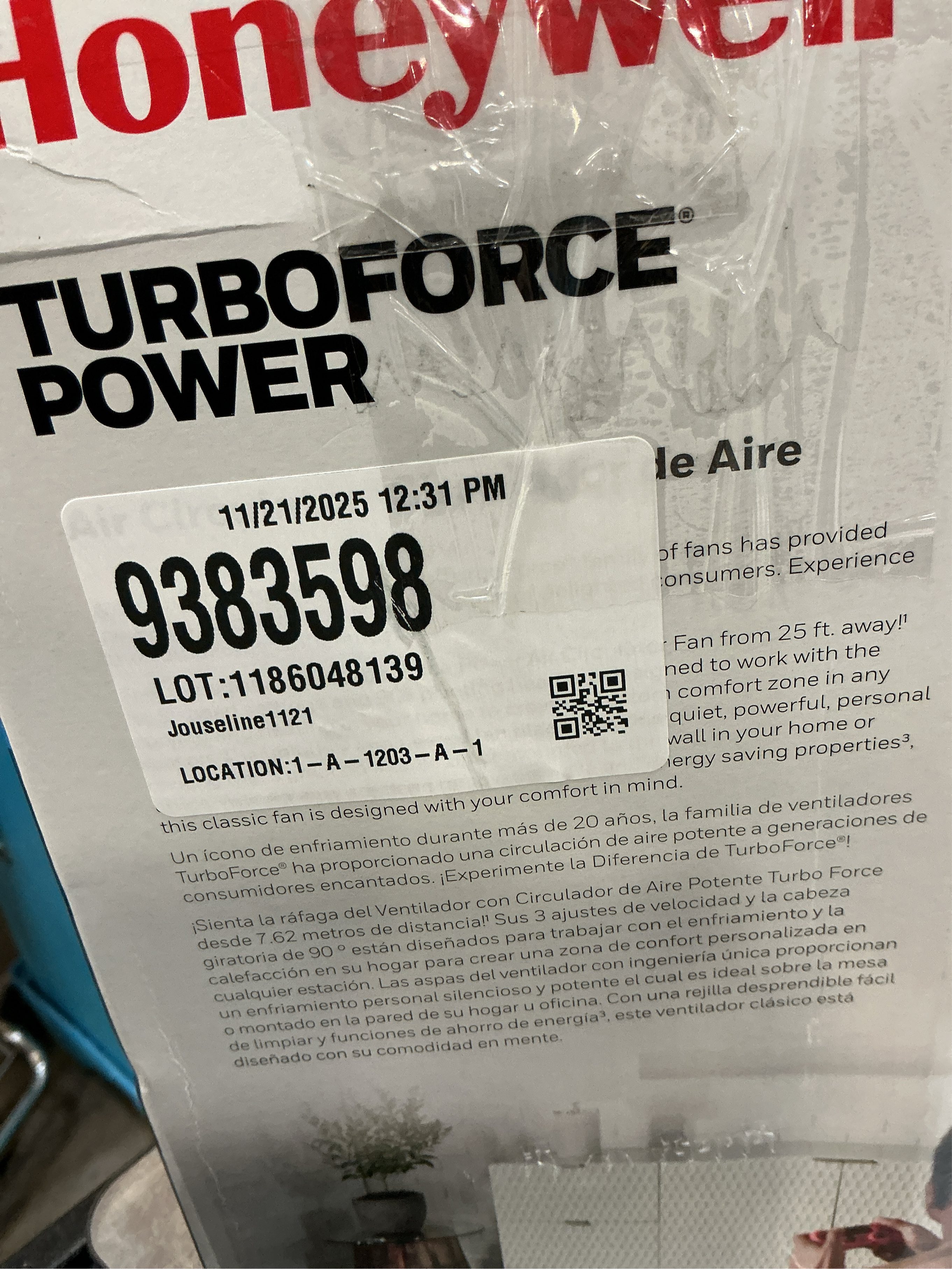 Honeywell TurboForce 11.3 in. H 3 speed Air Circulator Fan