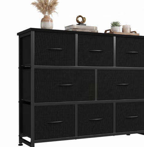 edx 8 Drawers Fabric Dresser, Chest of Drawers with Sturdy Steel Frame, Storage Organizer Cabinet for Bedroom, Living Room, Hallway, Black