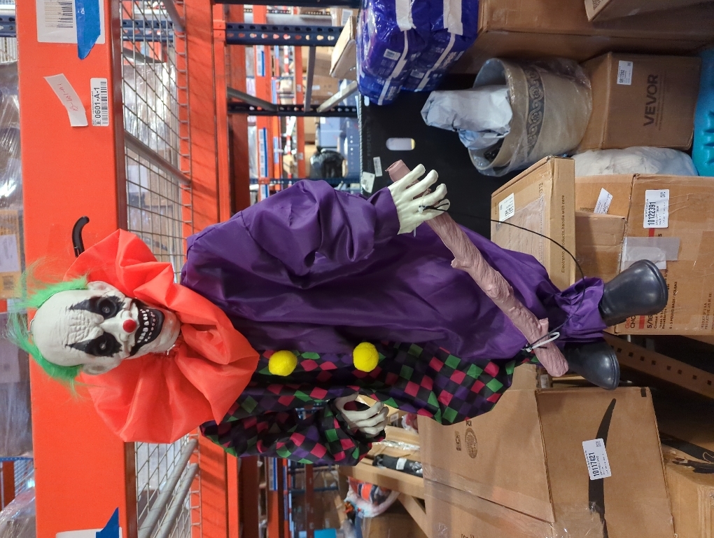 Haunted Hill Farm Animatronic Scary Upside Down Clown on Swing with Touch Activated Lights and Sound, Battery-Operated Indoor or Covered Outdoor Halloween Decoration