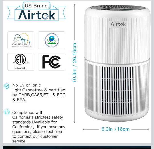Airtok Air Purifier for Home Bedroom with H13 True HEPA Filter for Smoke, Smokers, Dust, Odors, Pollen, Pet Dander