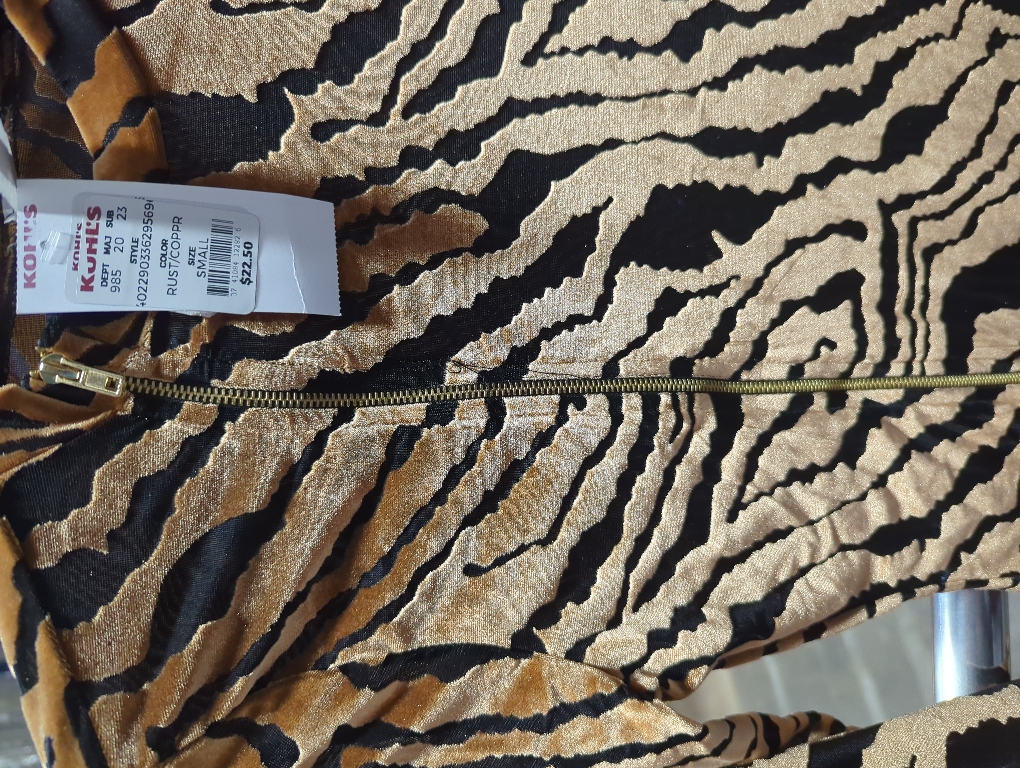 Size small Burnout Velvet Long Sleeve Mini Dress with Two Way Zipper Brown