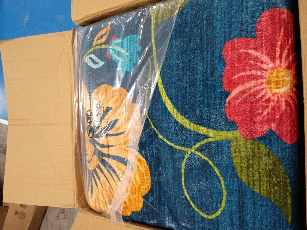 GarveeHome Washable Rug 8x10 Area Rugs for Living Room, Floral Rug for Bedroom, Soft Vintage Non Slip Throw Rugs with Rubber Back, Low Pile Stain Resistant Boho Floral Carpet for Dining Room, Blue