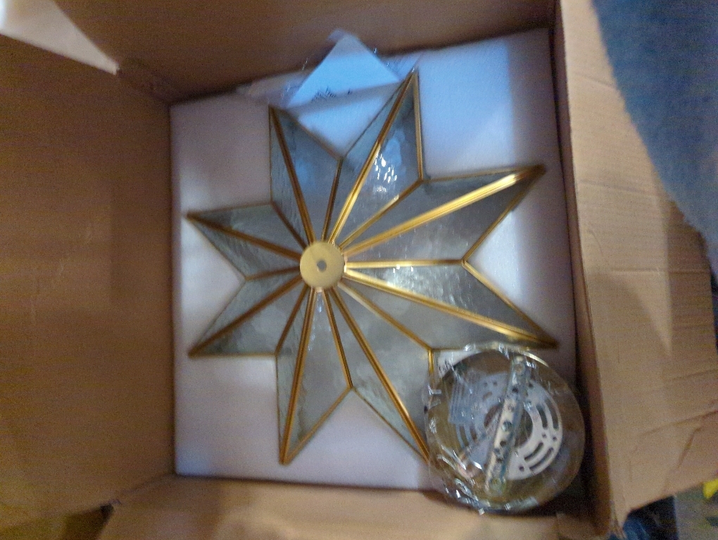 LIGHTLAND 19.7 Inch Flush Mount Star Ceiling Light, 4 Lights Brass Ceiling Lamp with Glass Lampshade, Art Deco Close to Ceiling Light Fixtures for Bedroom Living Room Entryway Hallway, Gold