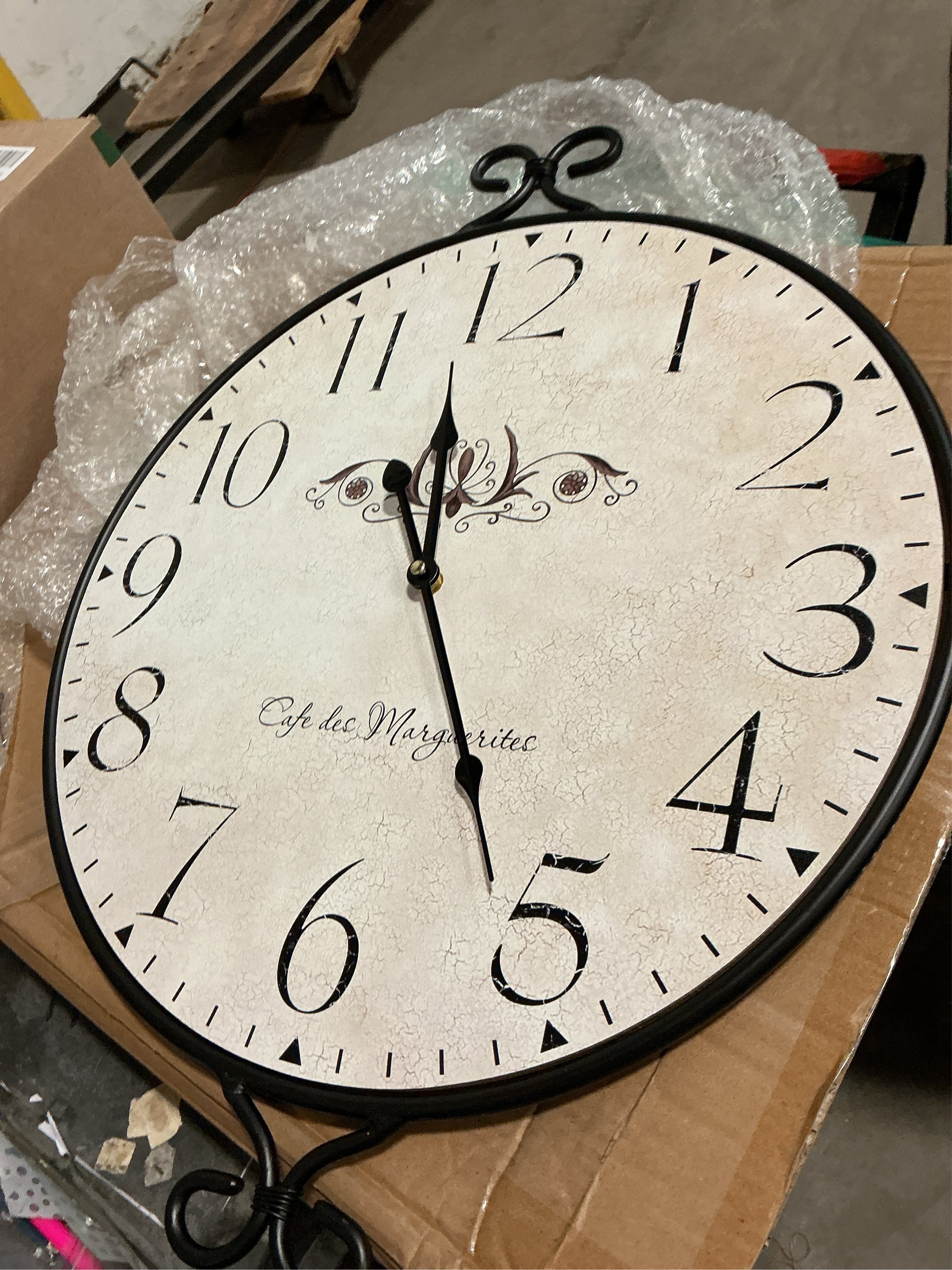 24 Inch Large Farmhouse Wall Clock, Wrought Iron Frame with Warm Gray Finish, Silent Battery Operated Wall Clock for Living Room Kitchen Bedroom