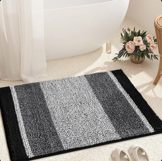 Mersin Gradient Chenille Water Absorbent Soft Plush Bath Rug 16 W x 24 L Black