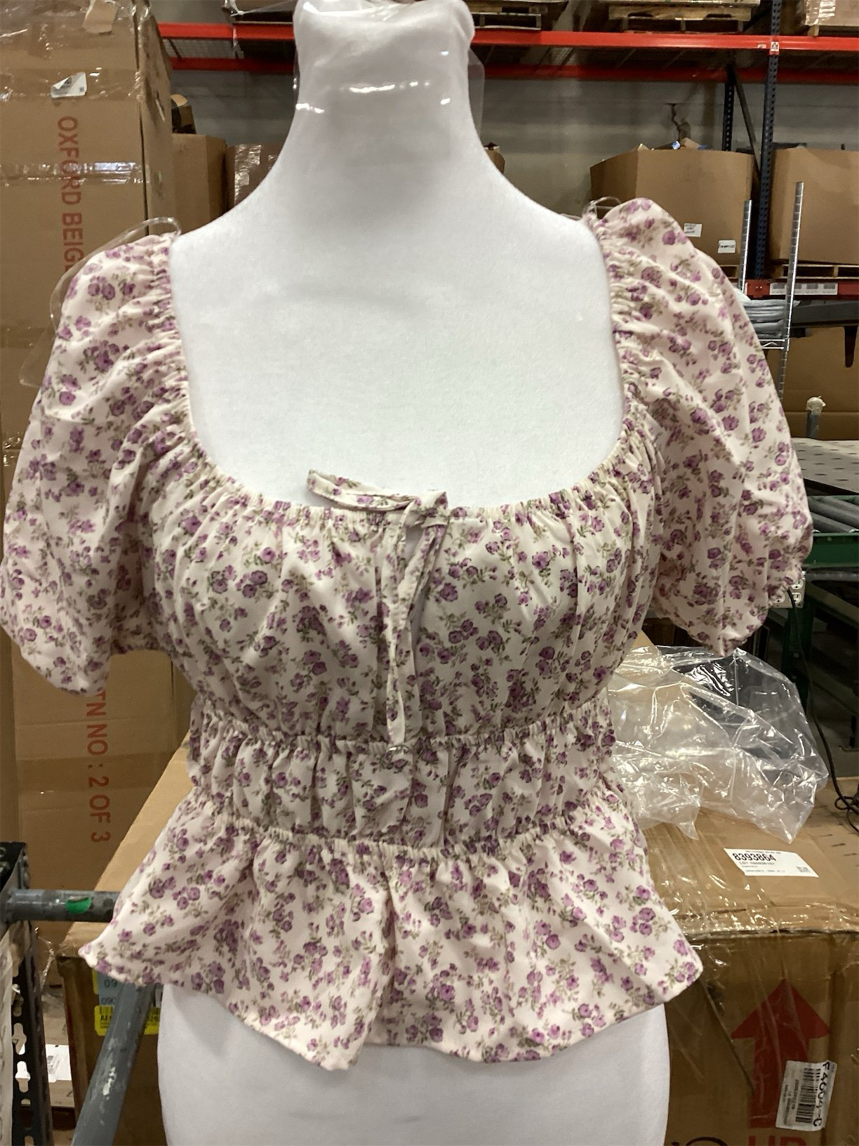 Women's Ruched Floral Print Puff Sleeve Blouse Elegant Square Neck Ruffle Hem Peplum Tops Summer Flowy Tops MEDIUM