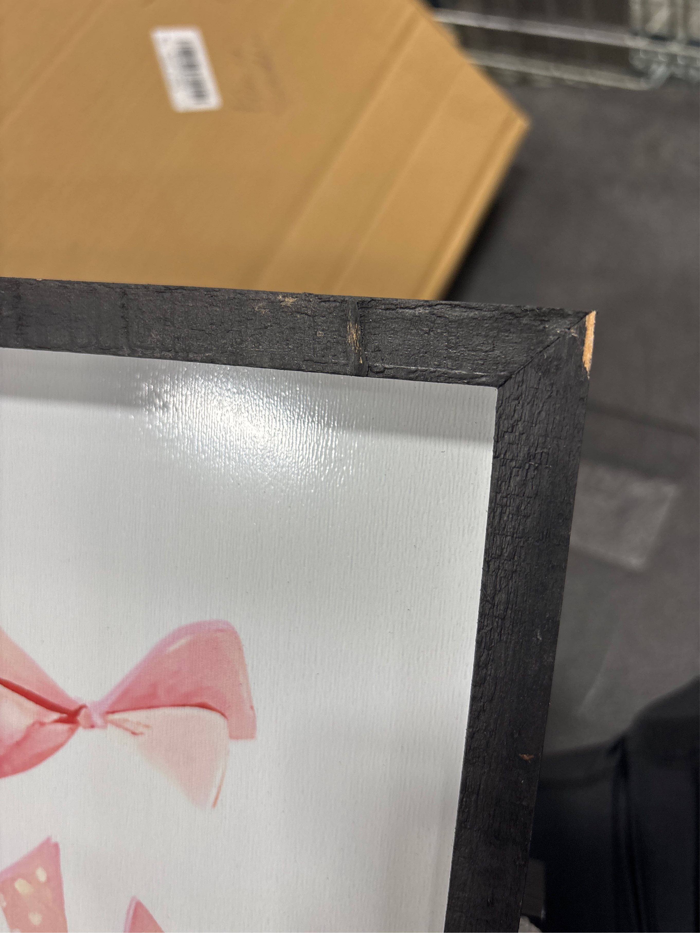 flowtorely Set Of 3 Trendy Pink Bows Poster Wall Art 24x16 Inch Girly Preppy Room Watercolor Aesthetic Wood Frame Sign For College Apartment Cherry Heart Poker Prints Girls Bedroom Hang Decor (Black) - frames with scratches