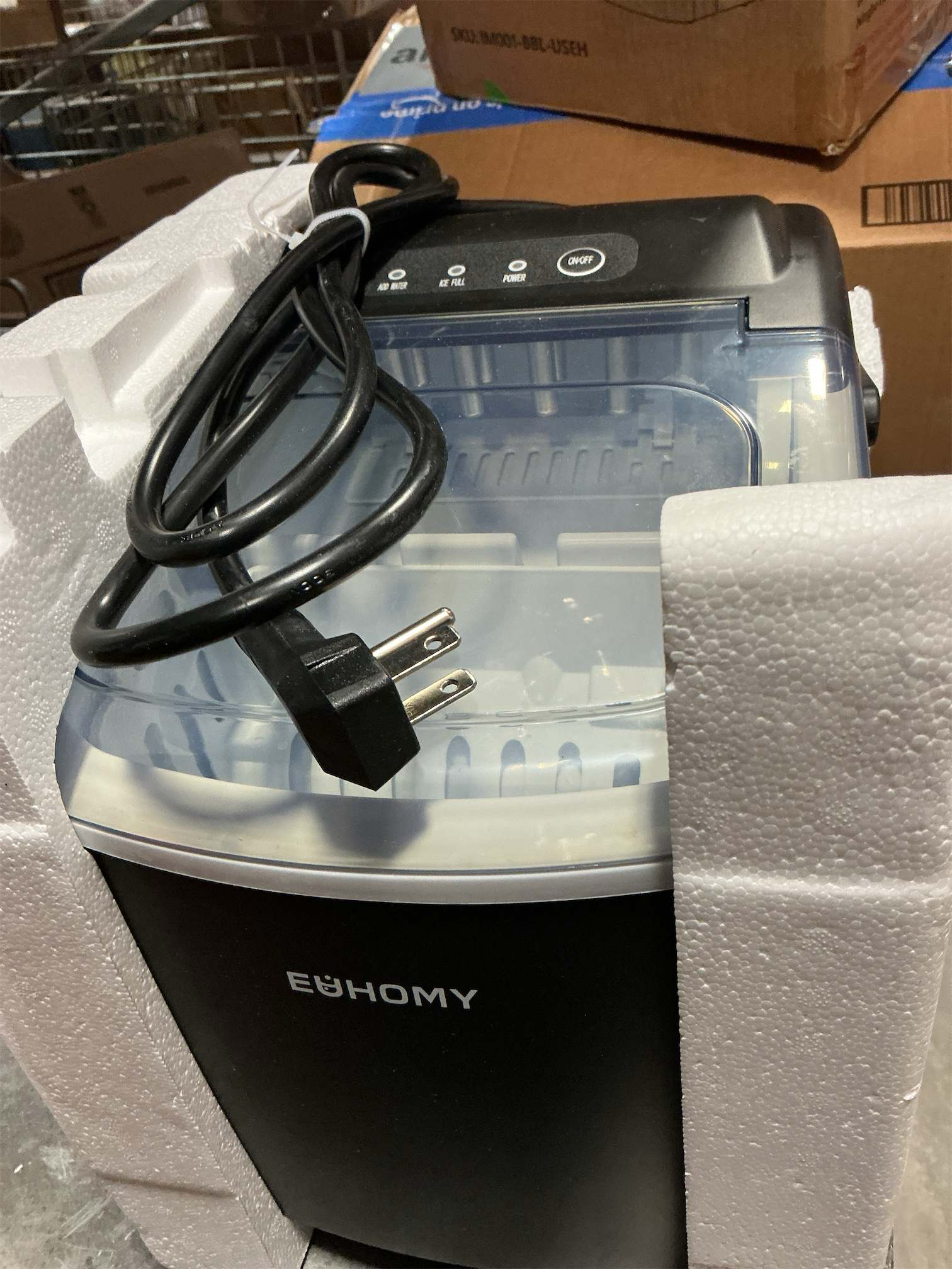 EUHOMY Countertop Ice Maker Machine with Handle, 25.5lbs in 24Hrs, 9 Ice Cubes Ready in 6 Mins, Self-Cleaning Portable Ice Maker with Basket and Scoop, for Kitchen/Home/Camping/RV. (Black)