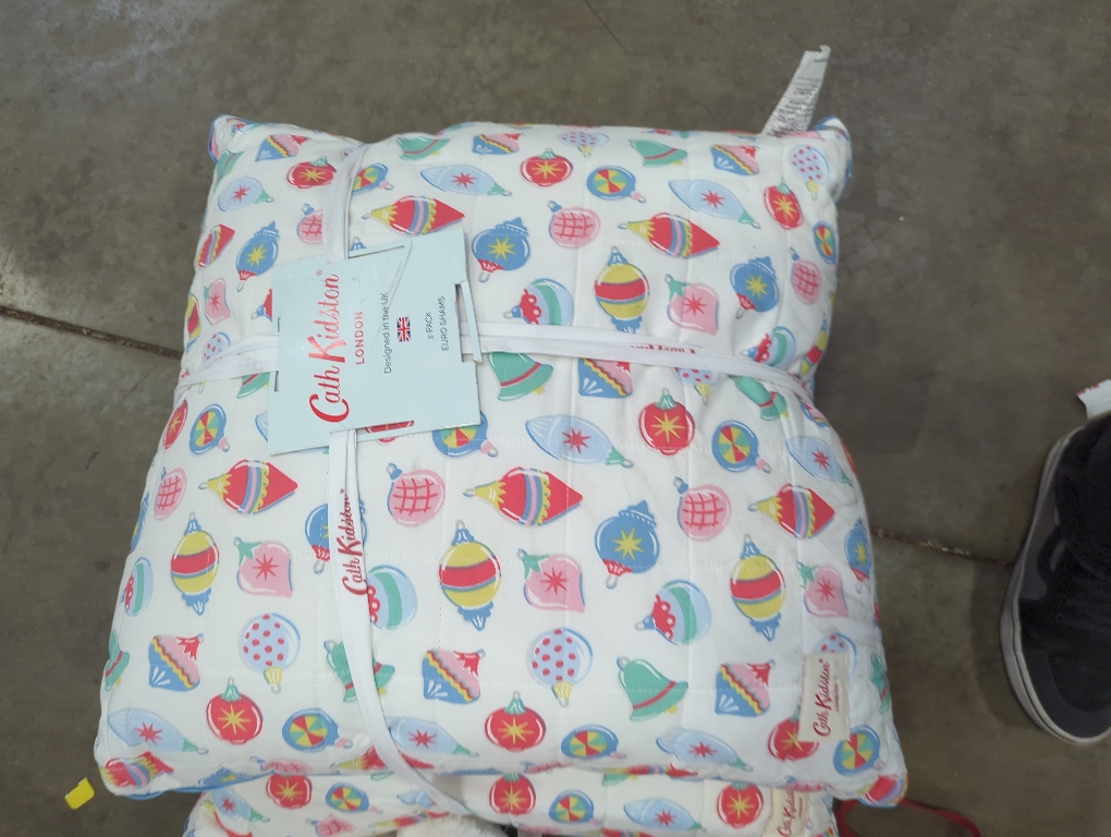 Cath Kidston London 2 Christmas Baubles Pastel Euro Shams