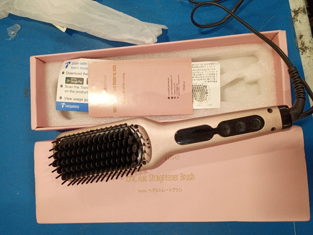 MEGAWISE Pro Ceramic Ionic Hair Straightener Brush for Home Salon | MCH Fast 20s Heating Tech with Auto-Off Safety | Anti-Scald with Universal Dual Voltage | Rotatable Power Cord