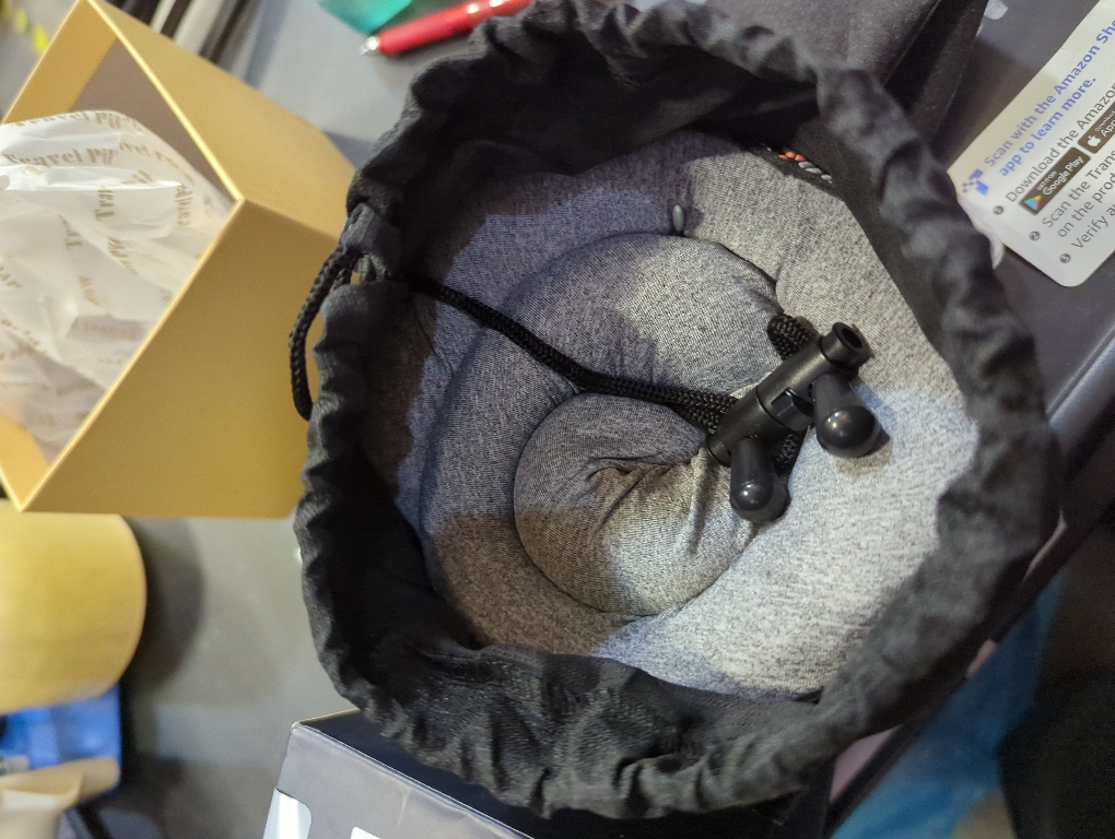 MLVOC Travel Pillow 100% Pure Memory Foam Neck Pillow, Comfortable & Breathable Cover, Machine Washable, Airplane Travel Kit with 3D Sleep Mask, Earplugs, and Luxury Bag,Standard (Grey)