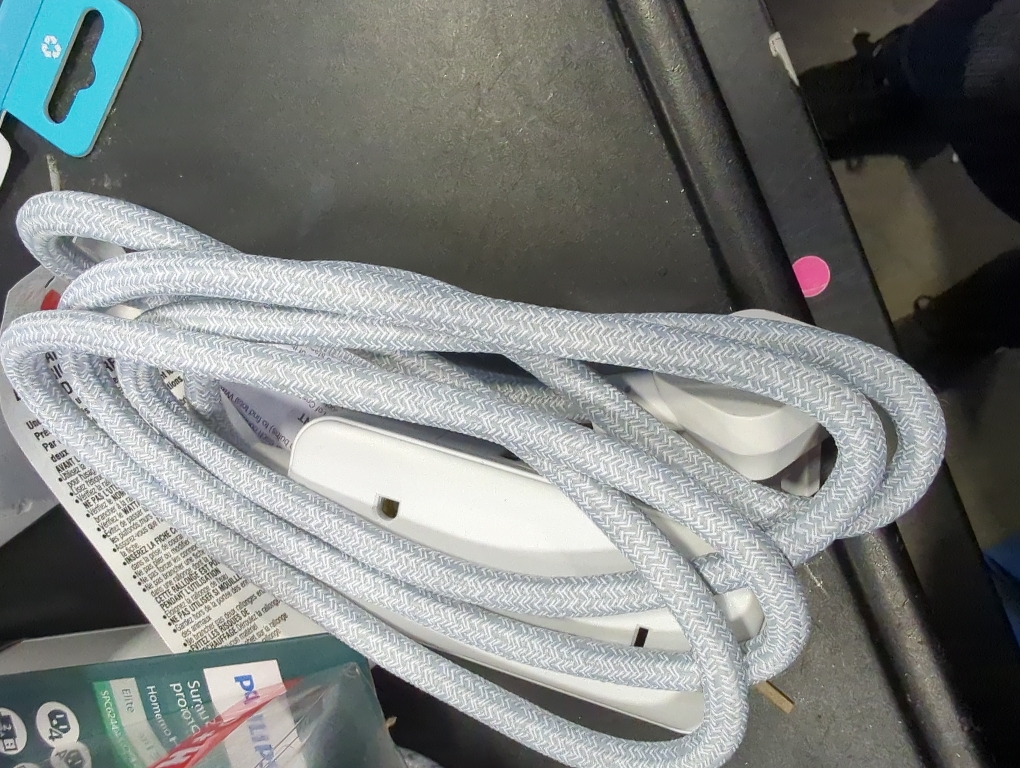 GE 2-Outlet Extension Cord 2 USB-A 1 USB-C 12W 6' Braided White/Gray