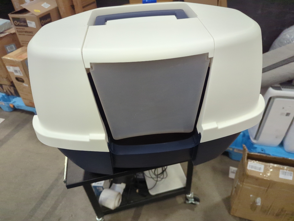 Corner Cat Litter Box Enclosure, Small Cat Litter Box with Lid, Corner Litter Box Enclosure for Kittens to Medium Sized Cats, Odor Defensive, Navy/White