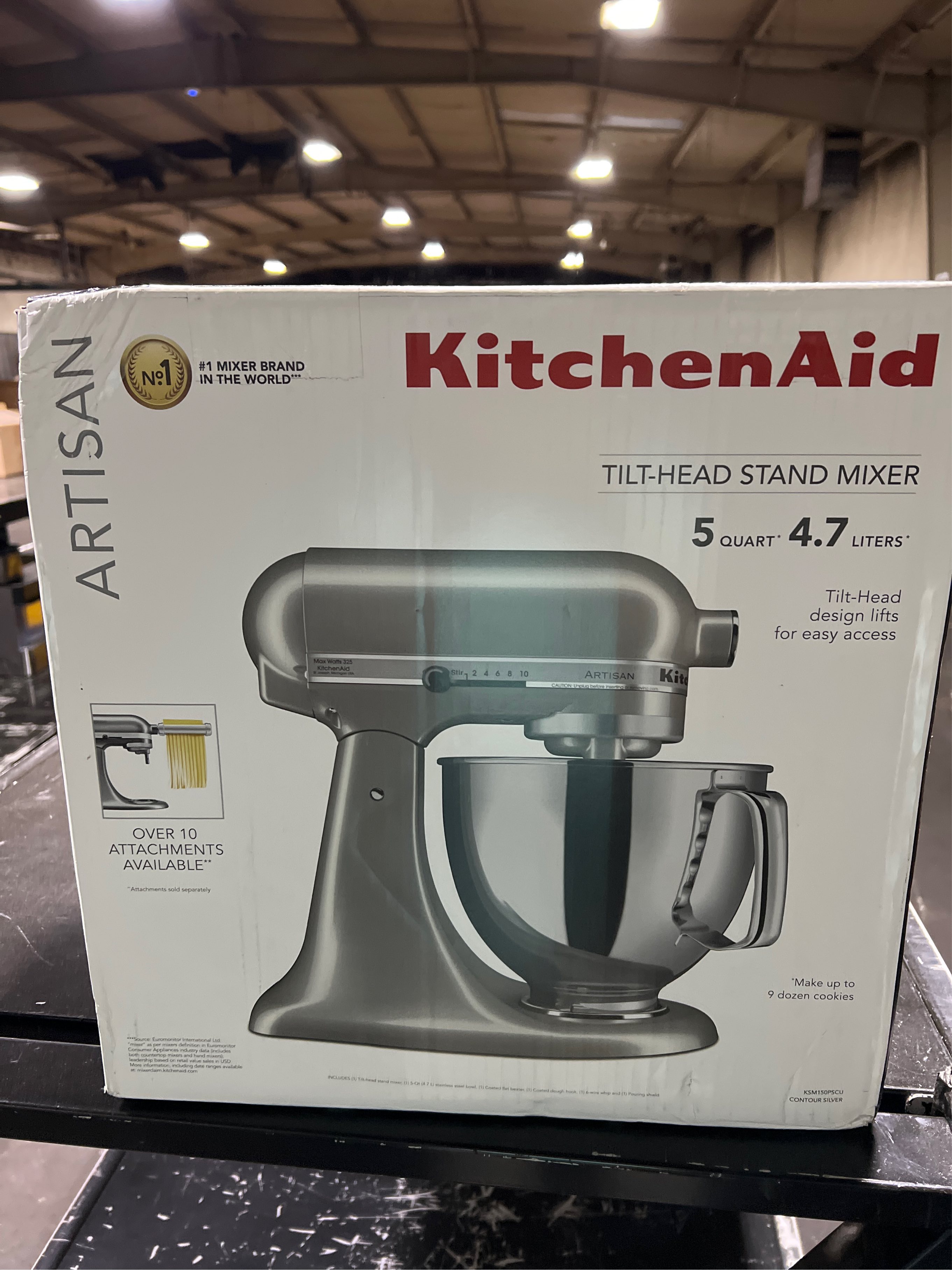 Artisan 5 Qt. 10-Speed Silver Stand Mixer with Flat Beater, 6-Wire Whip and Dough Hook Attachments