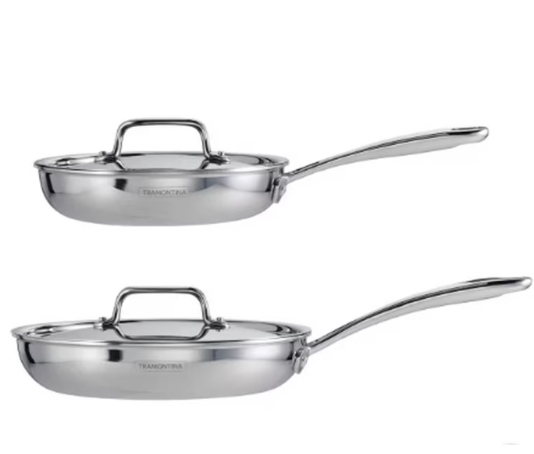Tramontina 4-piece Stainless Steel Fry Pan Set with Ceramic Nonstick Interior and Lids
