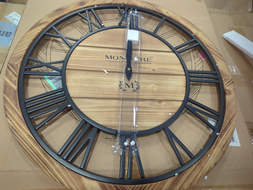 Montoire Size  24 Inch Wooden Farmhouse Wall Clock, Extra Large for Living Room Decor - Big Rustic Wood Large Round Wall Clock 24 Inches or Larger, Battery Operated with Decorative Roman Numerals