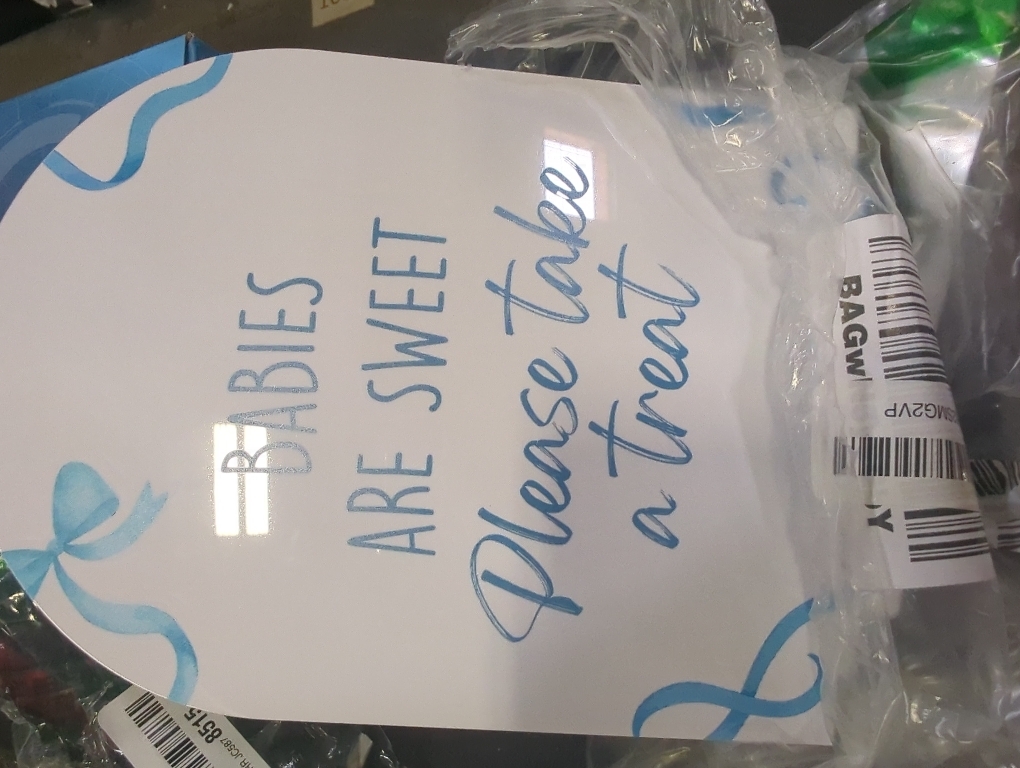 Blue Bow Babies Are Sweet Please Take a Treat Sign for Baby Shower, 6x8 Inch Arch Wooden Sign with Stand, Blue Baby Shower Table Sign, Gender Neutral Party Decoration - QW08