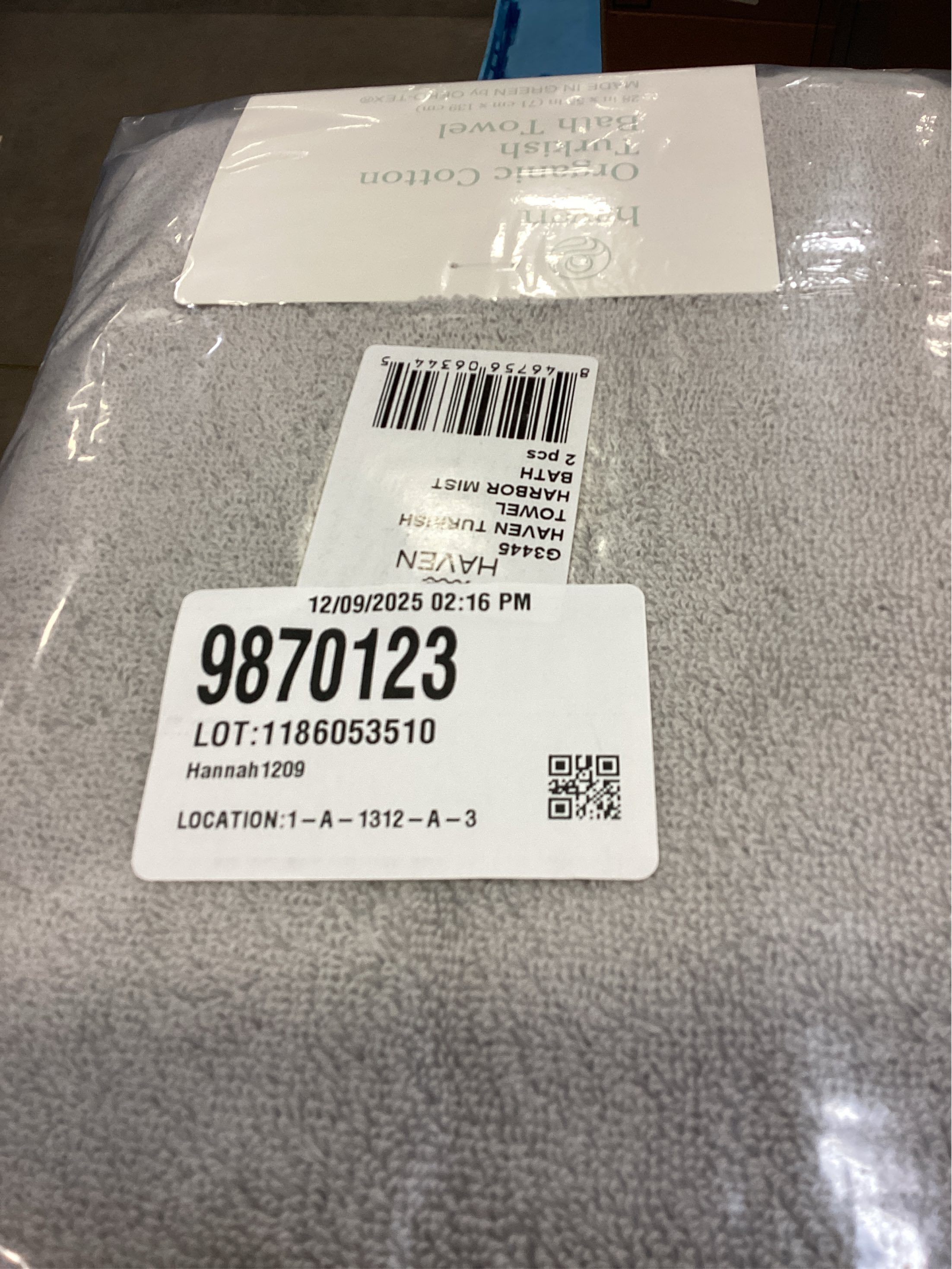 Haven Turkish Cotton Bath Towel in Harbor Mist Grey 2 PACK