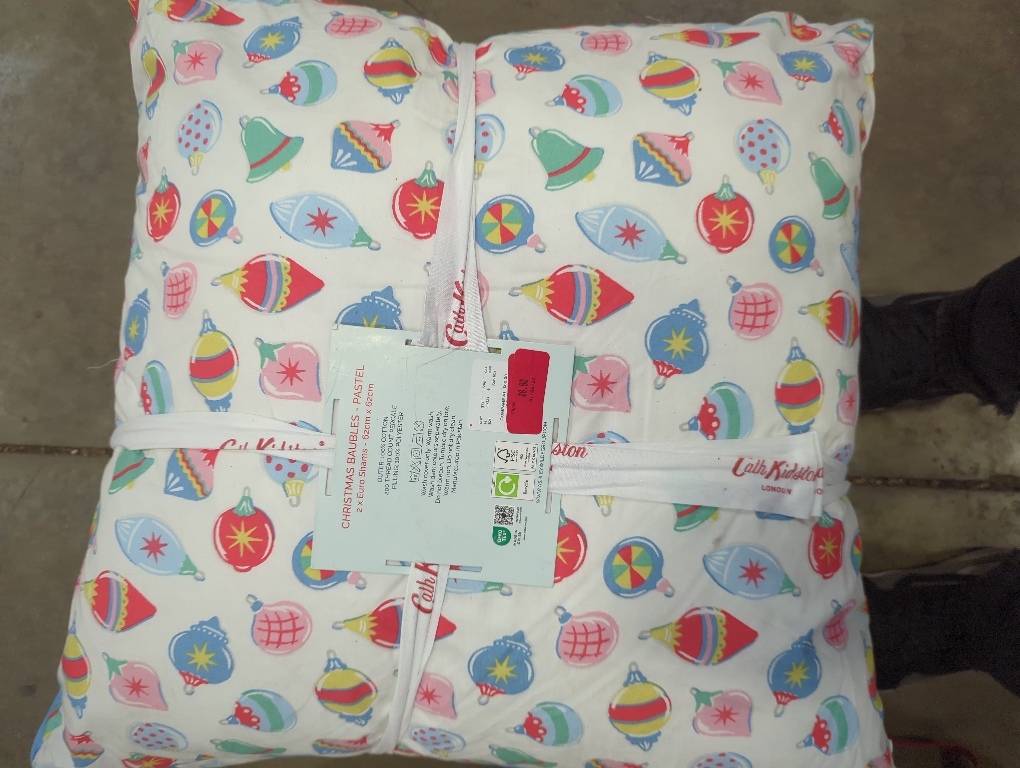 Cath Kidston London 2 Christmas Baubles Pastel Euro Shams