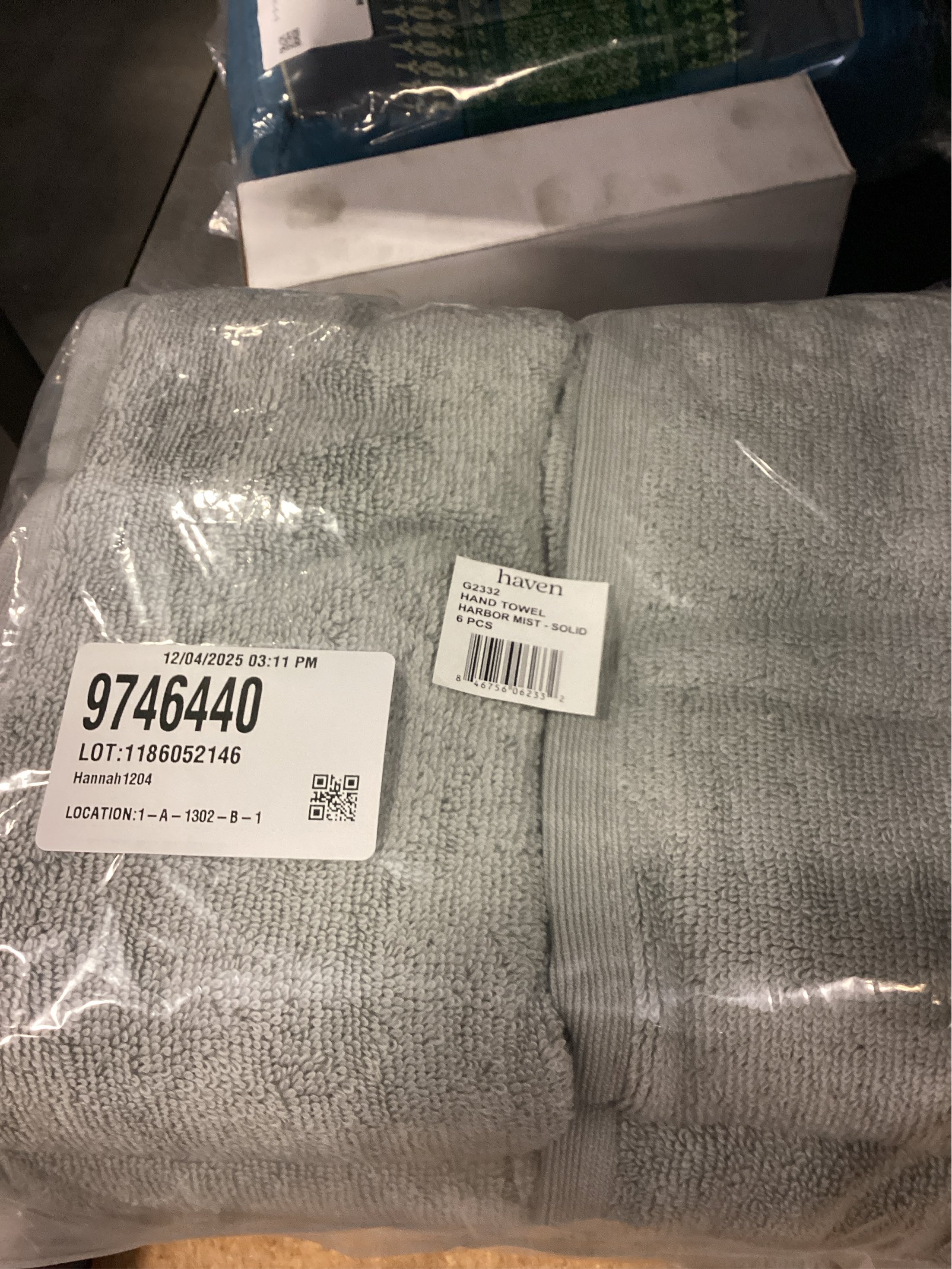 Haven Organic Cotton Terry Hand Towel in Harbor Mist Grey 6 PACK