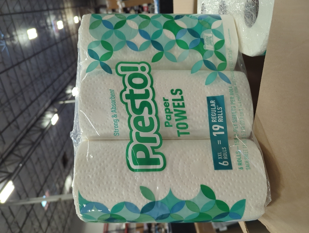 Amazon Brand - Presto! Flex-a-Size Paper Towels, 158 Sheet Huge Roll, 12 Rolls (2 Packs of 6), Equivalent to 38 Regular Rolls, White