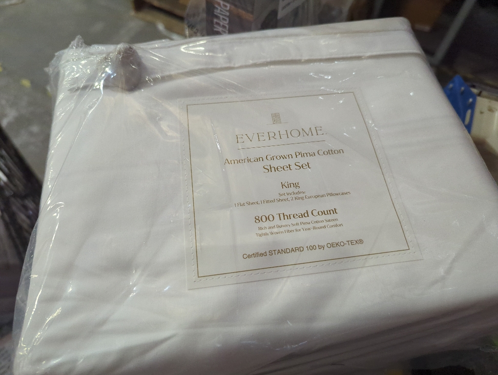 Everhome PimaCott Sateen Embroidered 800-Thread-Count King Sheet Set in White/Peyote