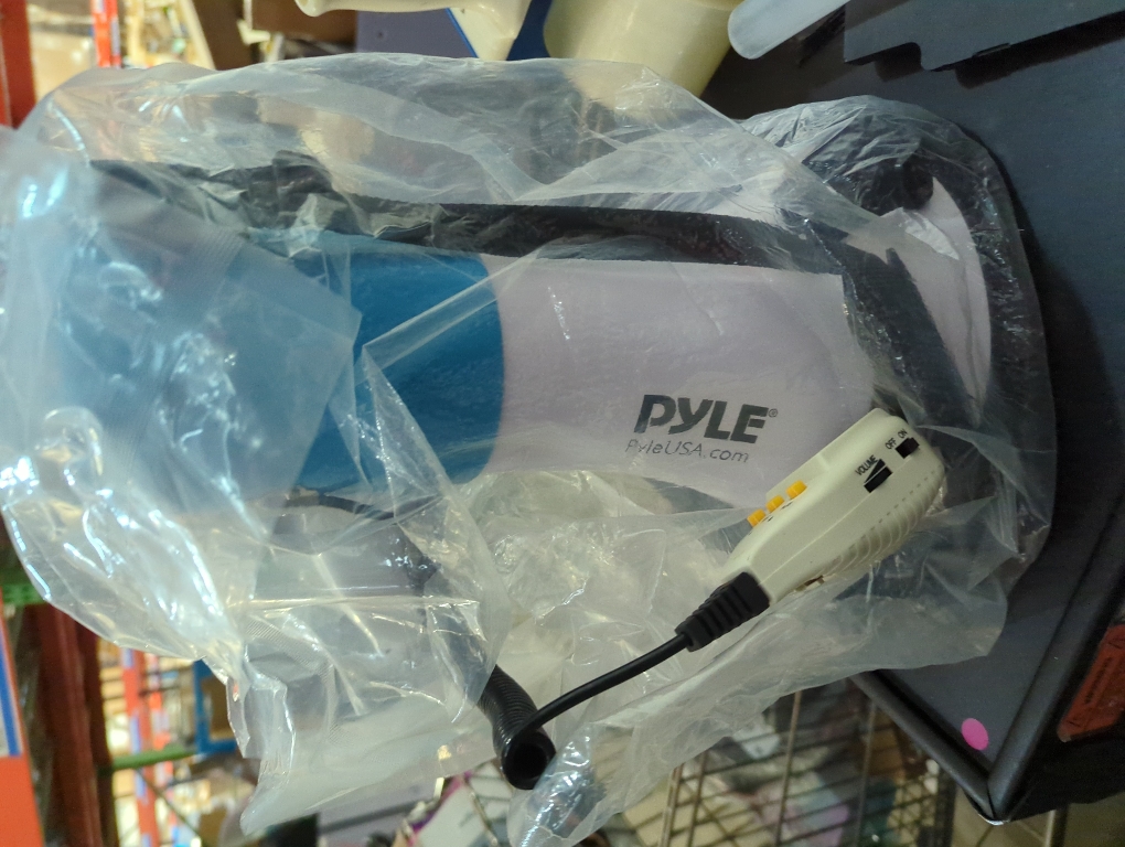 Pyle 50-Watt Portable Megaphone with Siren, MP3 Input, Adjustable Volume, Shoulder Strap, Lightweight White Bullhorn - White